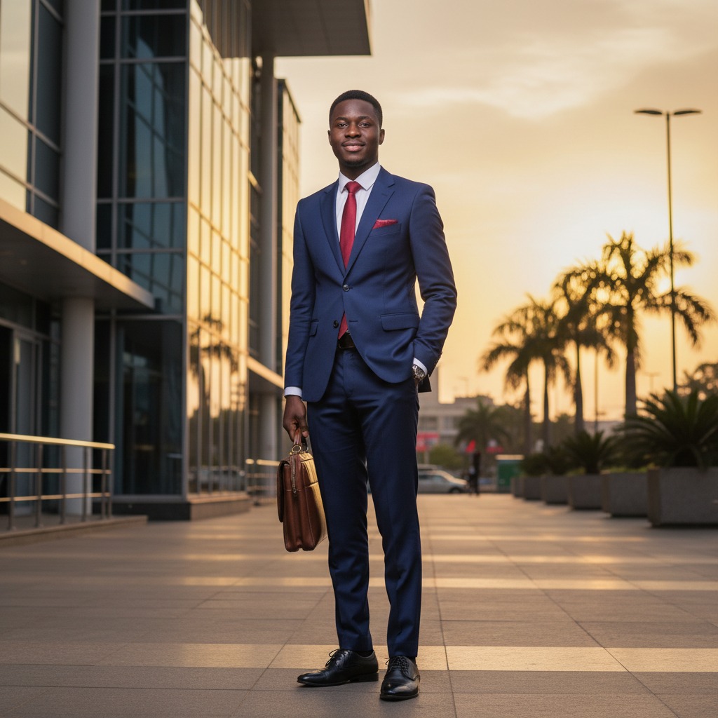 A young Nigerian man in his early twenties, in formal dressing